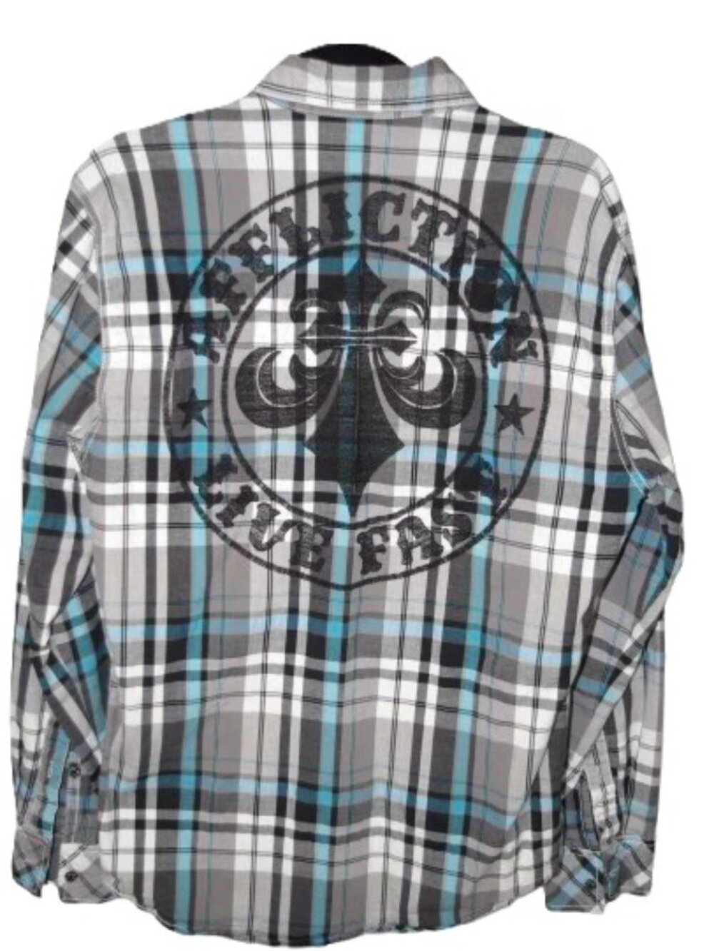 Affliction Men’s Black Premium Plaid Shirt Large Embroidered Skull Grunge Biker